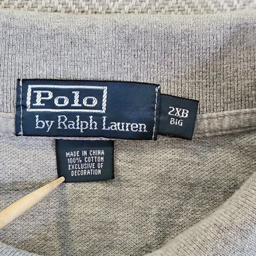 Polo by Ralph Lauren Polo Shirt Men's Size 2XB Big Grey Gray 2 Button Cotton EUC